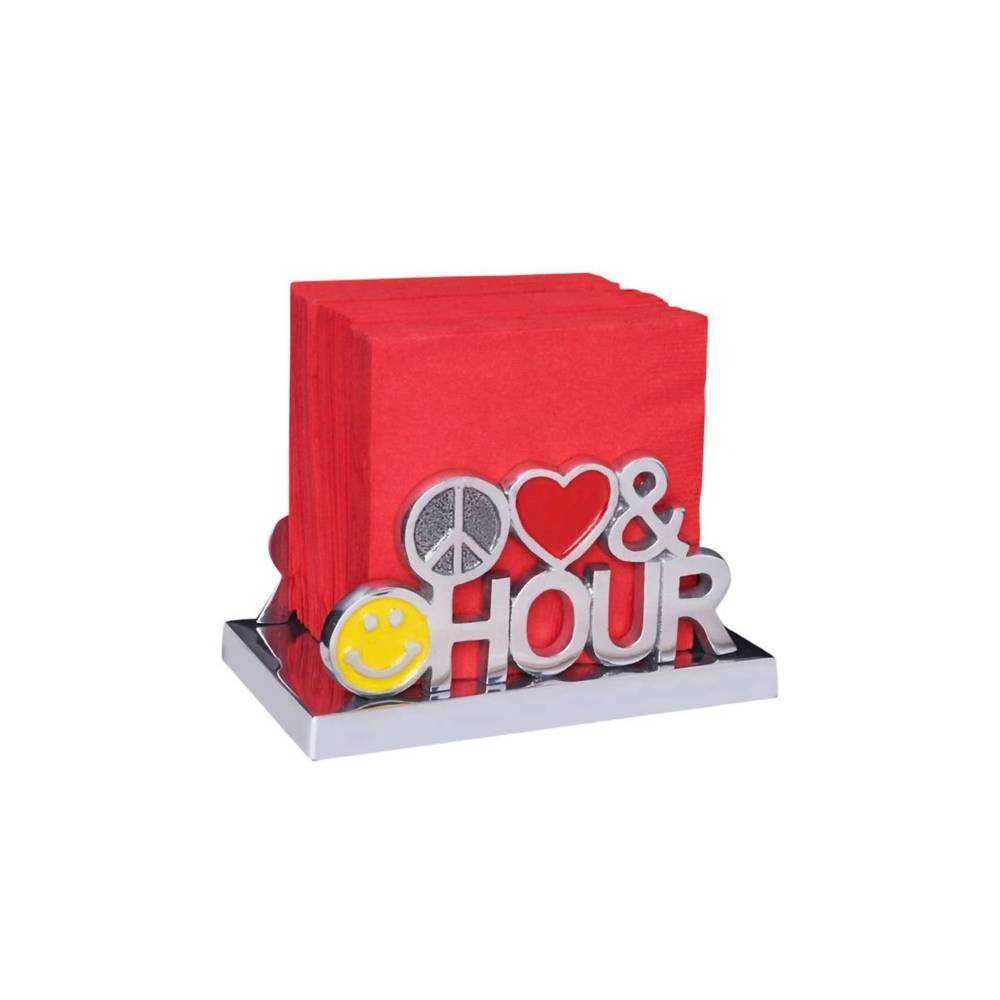 NEW INSPIRED GENERATIONS peace love & happy hour napkin holder in red